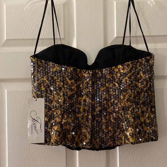 Farinae Collections Leopard Print bustier with sequins. Zipper back New Size 14 - Picture 3 of 6
